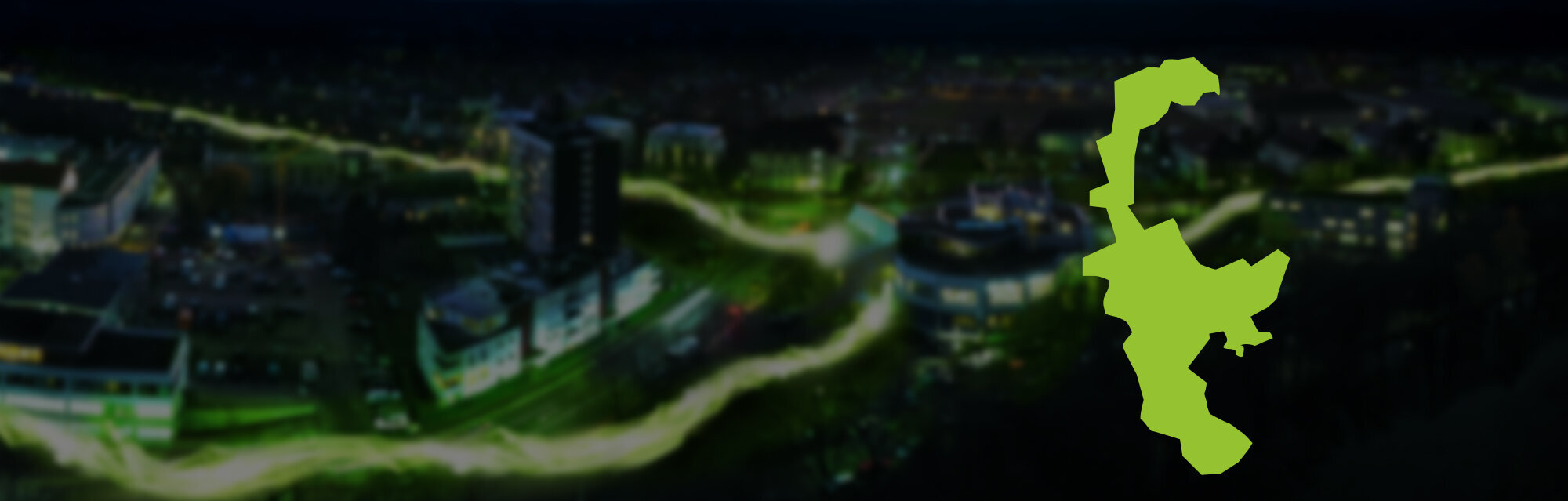 Ein Foto einer Stadt bei Nacht mit der Landkarte des Rhein-Pfalz-Kreis