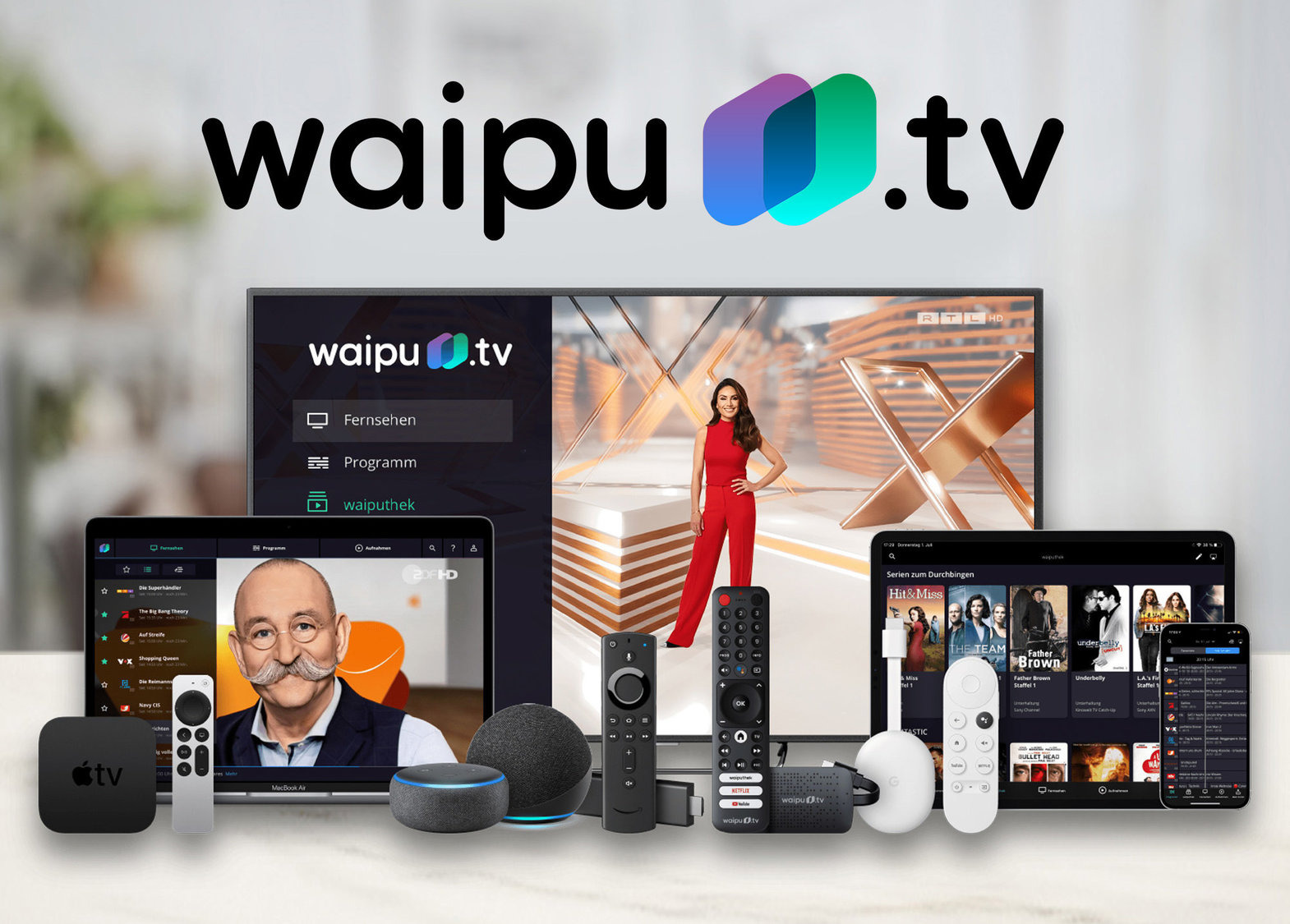 Abbildung eines Fernsehers, Tablets und Smartphones