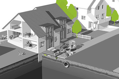 Ein Bagger, der ein Loch neben einem Haus gräbt