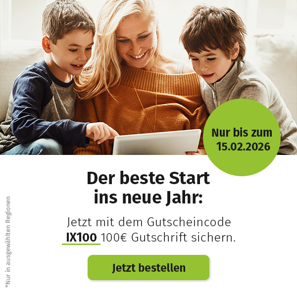 Der beste Start ins neue Jahr: Jetzt mit dem Gutscheincode IX100 100€ Gutschrift sichern.